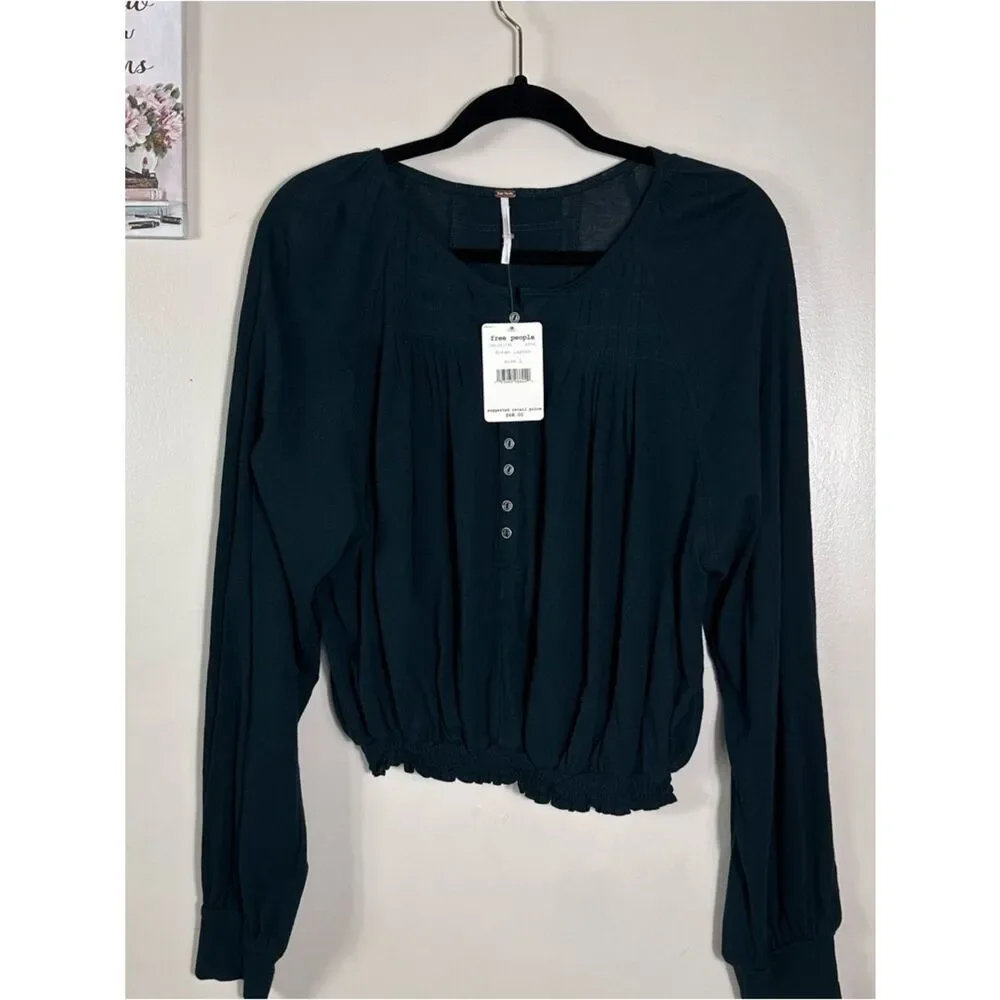 Free People Dream Lagoon Button-Front Blouse in Teal